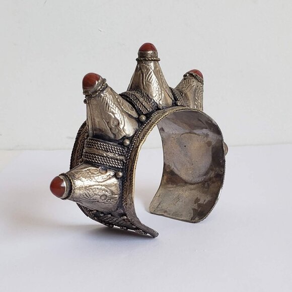 Tribal Ethnic CARNELIAN CUFF Bracelet Rustic Metal Natural Stone - Picture 8 of 14